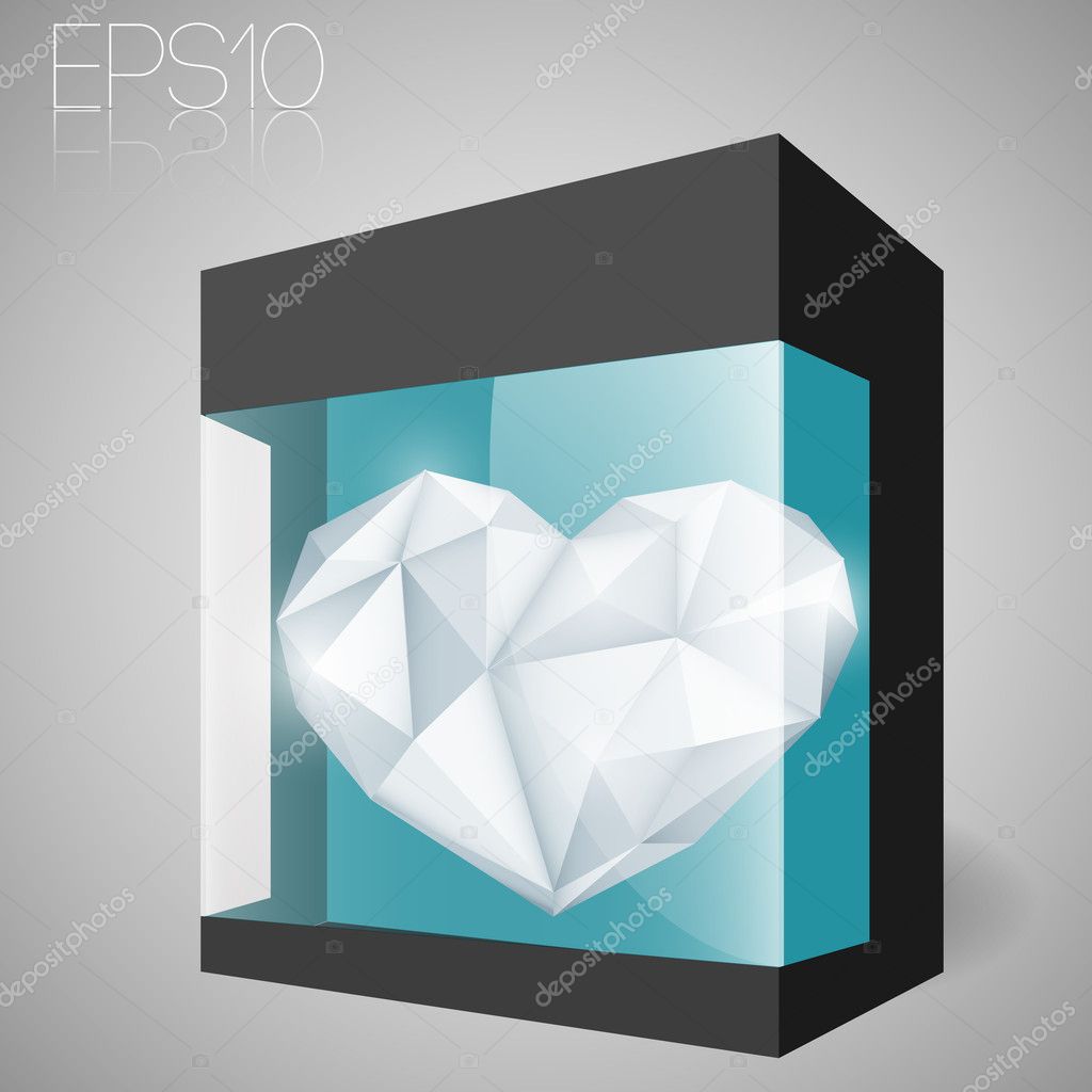 Jewelry heart in glass box. Vector illustration.