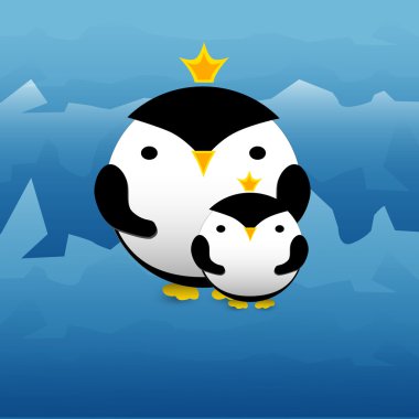 Vector illustration of cute penguins with crowns. clipart