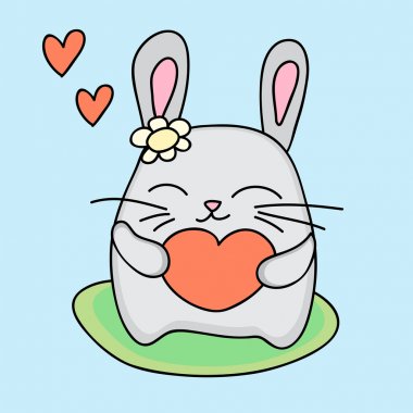 sevimli tavşan aşk kalp - vektör çizim tutar