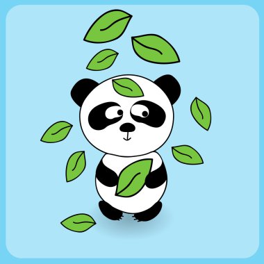 düşen yaprakları ile sevimli çizgi panda çizimi