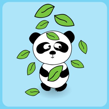Illustration of cute cartoon panda with falling leaves clipart