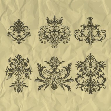 Vector vintage elements on crumpled paper. clipart