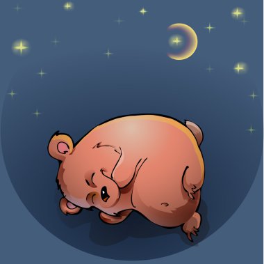 Teddy bear sleeping under the night sky clipart