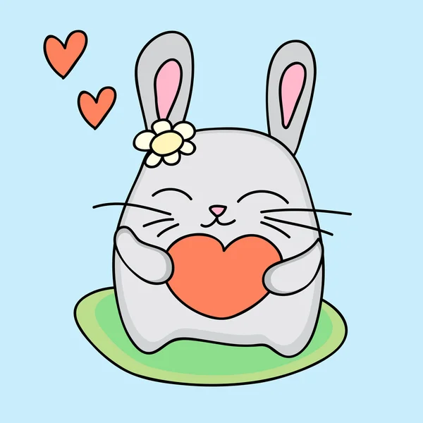 Lovely Rabbit Holds Love Heart Vector Illustration — Stock Vector