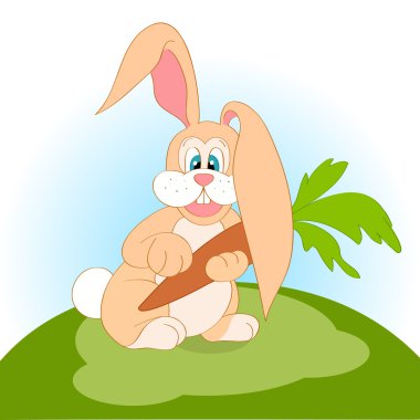 Illustration of cartoon rabbit with carrot clipart