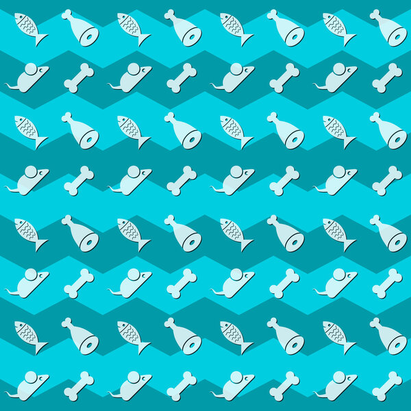 Vector seamless pattern with fishes, bones, meat and mouses