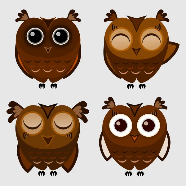 Vector Set Cartoon Owls — Stock Vector