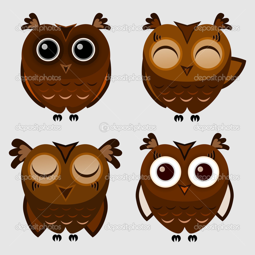 Vector set of cartoon owls.
