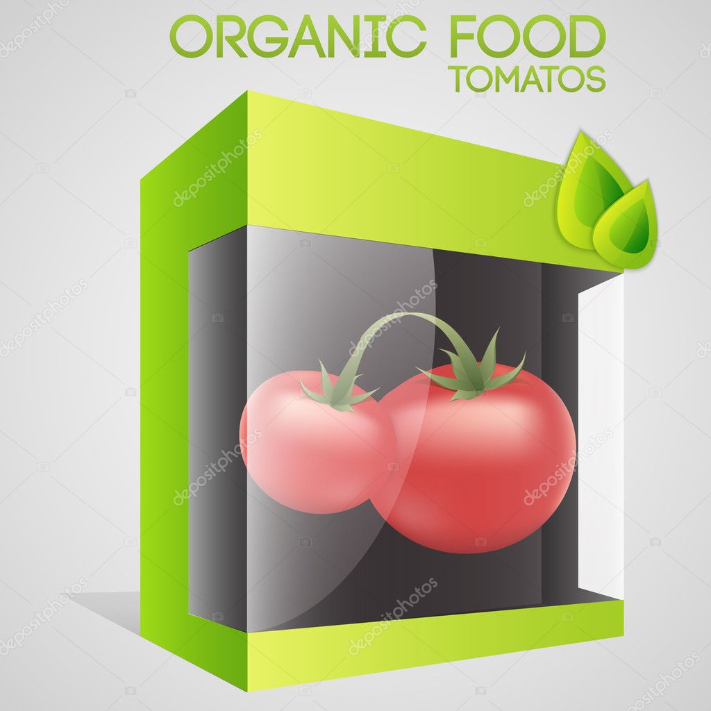 Vector illustration of tomatoes in packaged. Organic food concept.