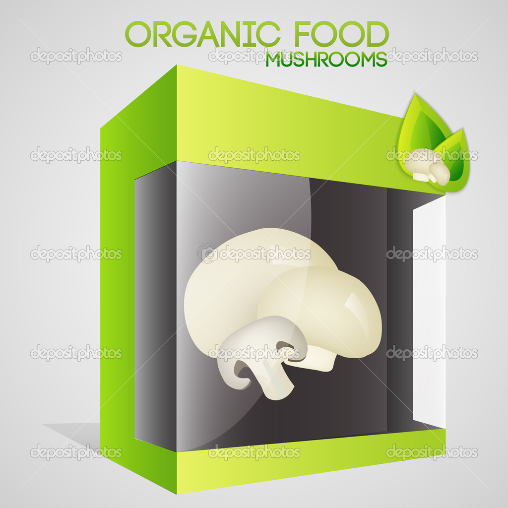 Vector illustration of mushrooms in packaged. Organic food concept.