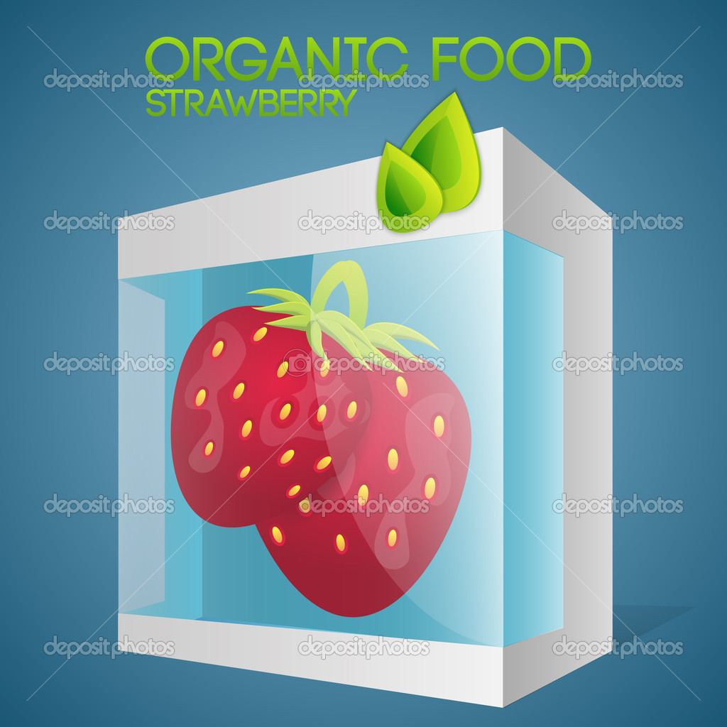 Vector illustration of strawberries in packaged. Organic food concept.