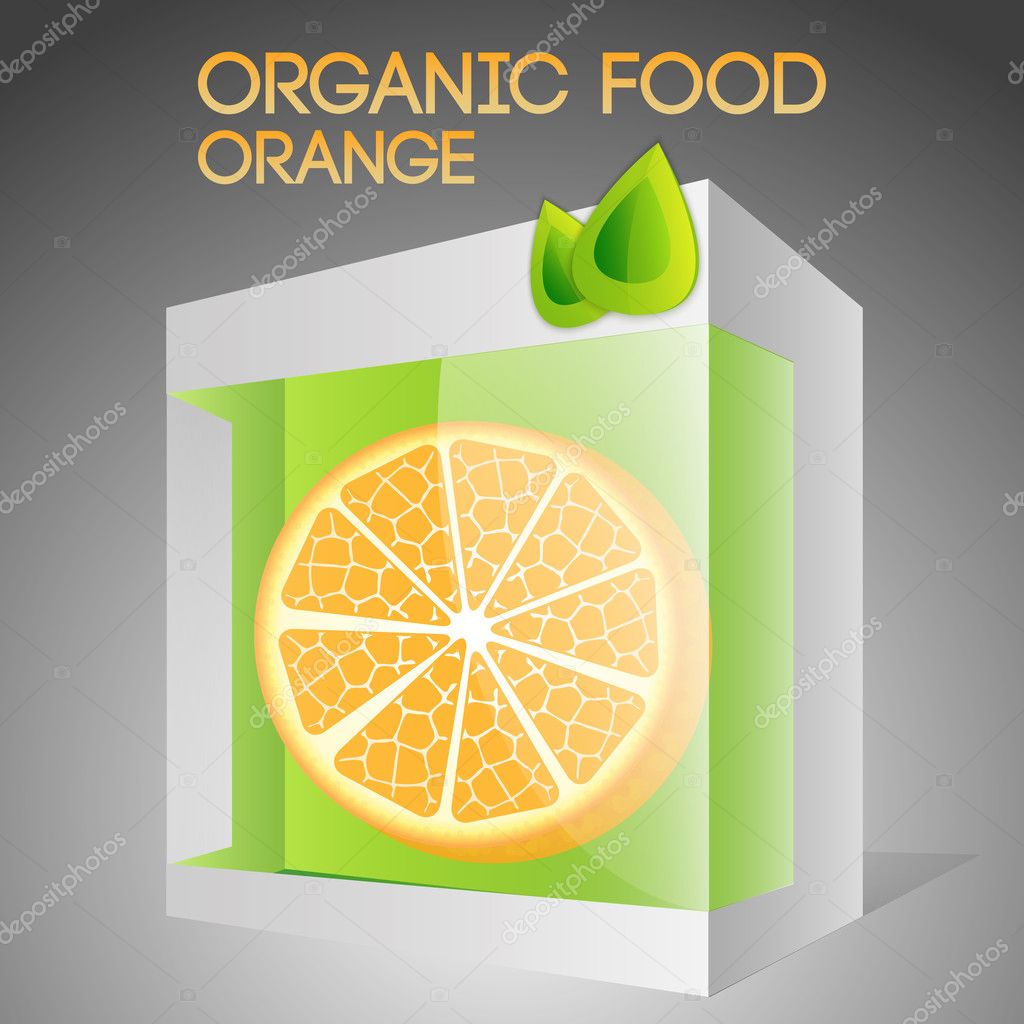 Vector illustration of orange in packaged. Organic food concept.