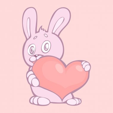 sevimli tavşan pembe kalp tutar. vektör çizim.