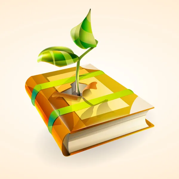 Kitapta Büyüyen Bitki Vektör Çizim — Stok Vektör