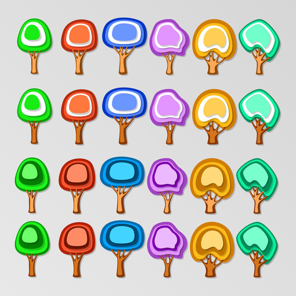Icons of colorful trees. Vector set.