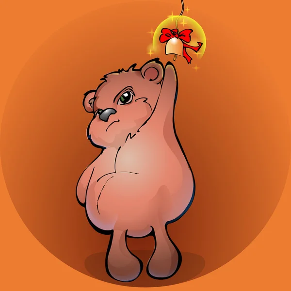 Brown Teddy Bear Met Een Gouden Bell Vectorillustratie — Stockvector