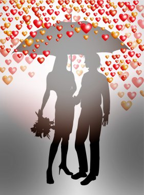 Couple under umbrella on Valentines Day clipart