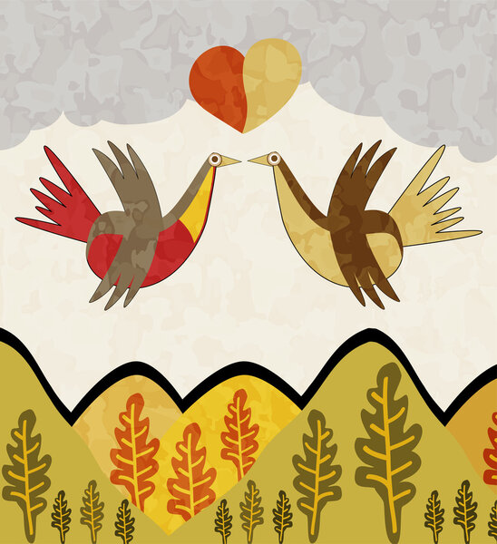 Birds with heart - vector illustration