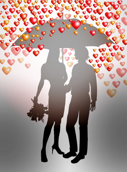 Couple under umbrella on Valentines Day