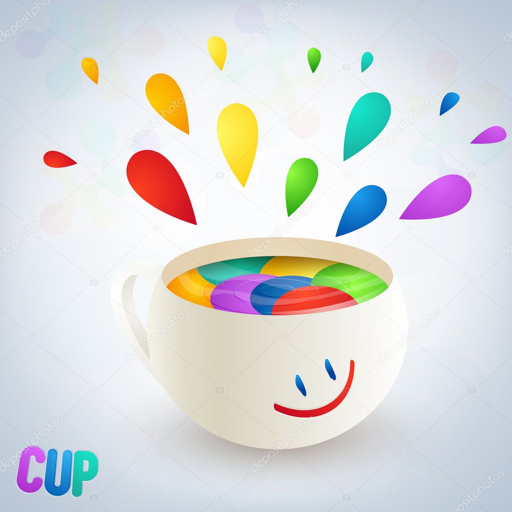 Colorful burst from a cup with a smile