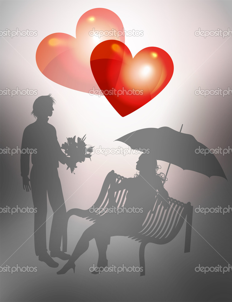 Illustration young couple on a bench. Valentines day