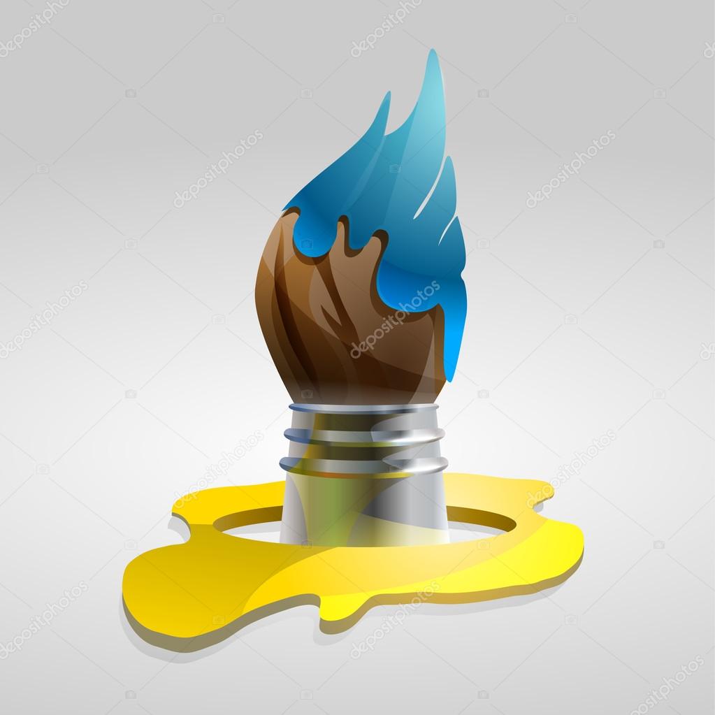 Brush in the blue paint. Vector illustration.