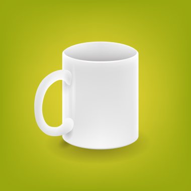 Realistic white cup on green background - vector illustration clipart