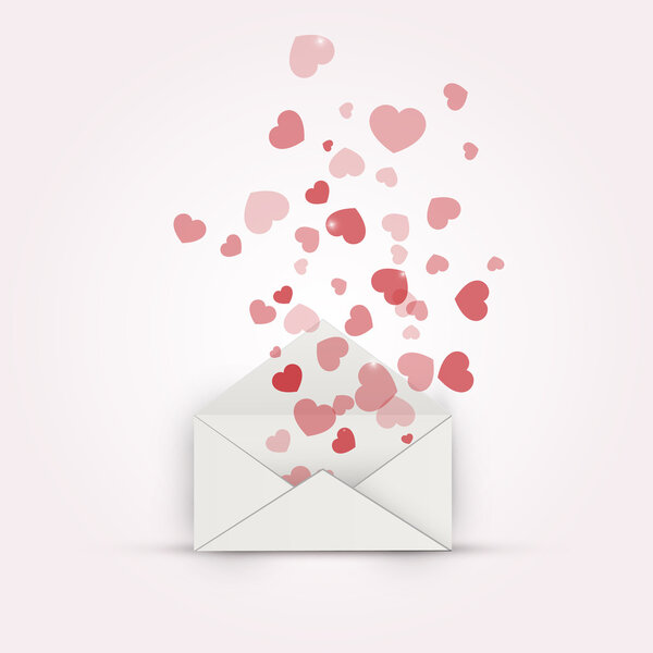 Vector illustration of envelope with hearts. Vector illustration. 