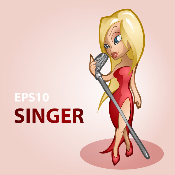 Vector illustration of a singer in red dress.