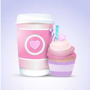 Vector cupcake and coffee for valentines day clipart