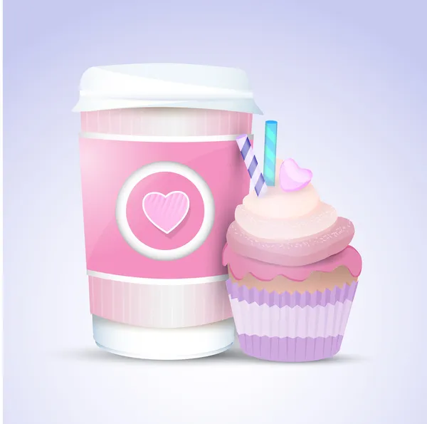 Vector Cupcake Koffie Voor Valentines Day — Stockvector