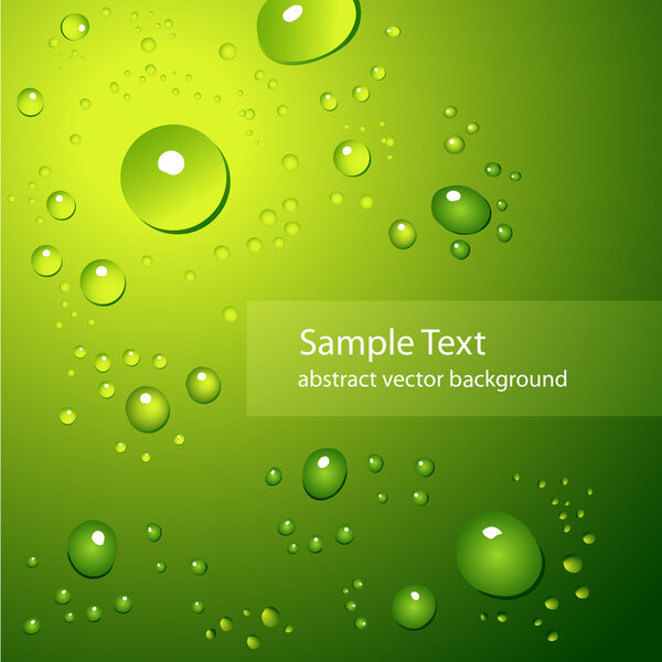 абстрактный фон с капельками воды на зеленом - векторная иллюстрация
