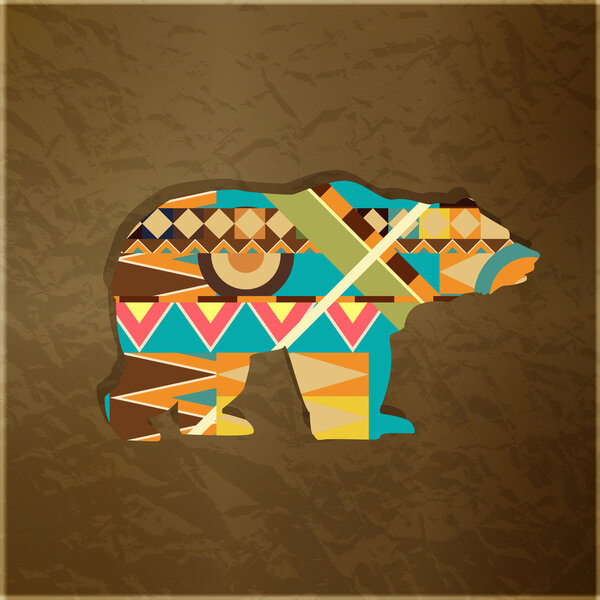 Bear decorative ornament. Silhouette of animal with colourful pattern