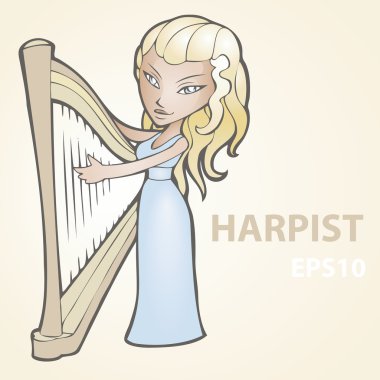 Vector illustration of a harpist. clipart