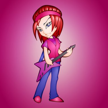 Rock star girl playing guitar. clipart