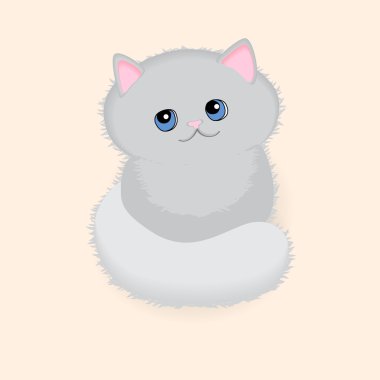 Pretty grey kitten with blue eyes - vector illustration clipart