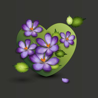 Bir kalp şeklinde bir Eflatun çiçekler. Sevgililer günü. Vektör çizim