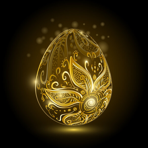 Golden easter egg with floral ornament.