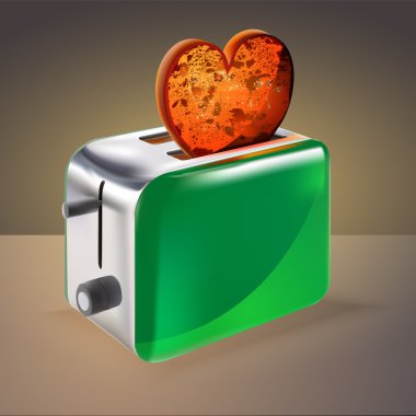 Toaster with heart shaped toast. Vector illustration. clipart