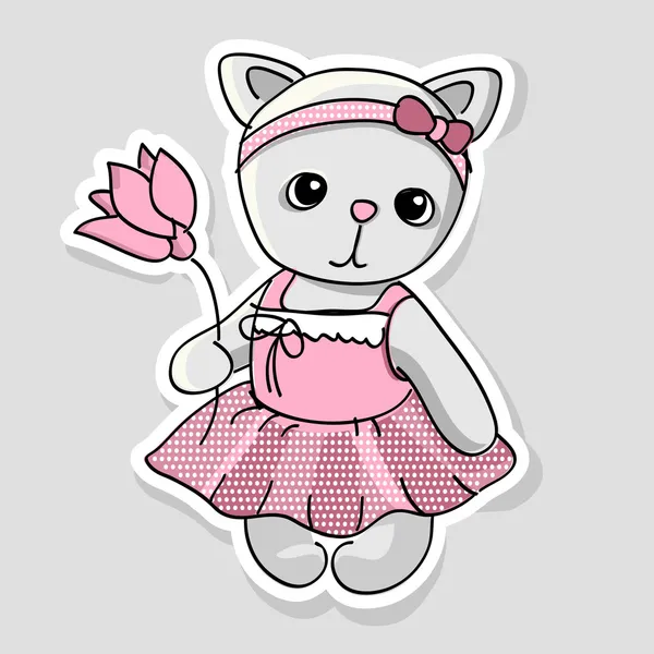 Ilustración Vectorial Lindo Gatito Con Flores — Vector de stock