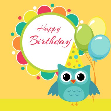 Vector birthday party card with owl clipart