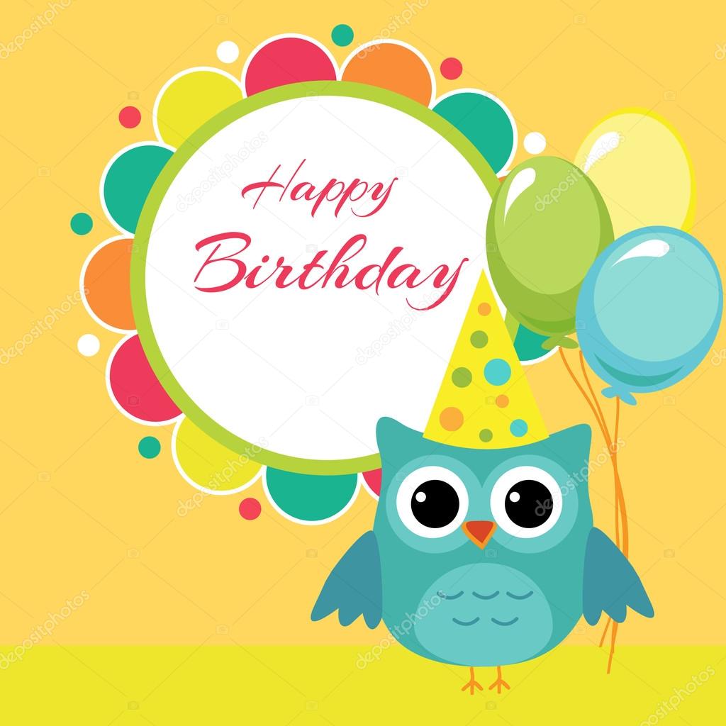 Vector birthday party card with owl