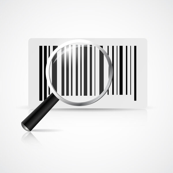 Vector illustration of magnifying glass with barcode.