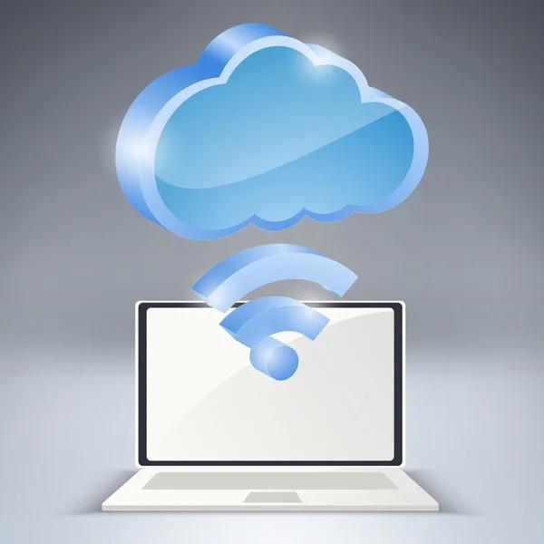 Laptop Wireless Network Cloud Vector Illustration — Stock Vector