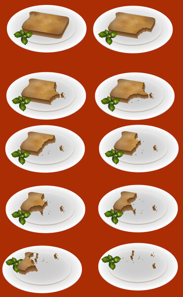 Поедание тоста на тарелке - векторная иллюстрация
