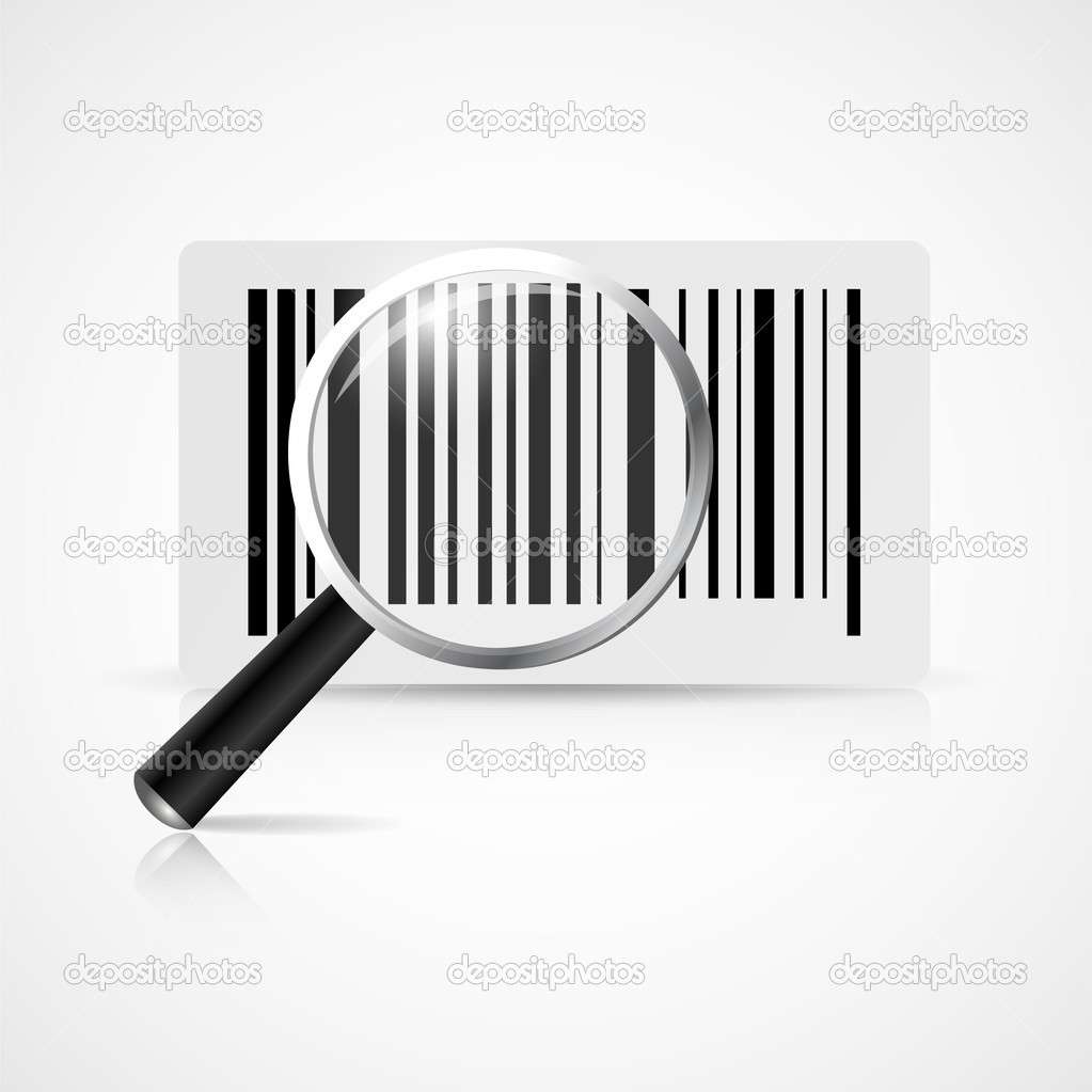 Vector illustration of magnifying glass with barcode.