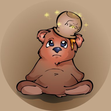 Upset teddy bear with honey on his head clipart