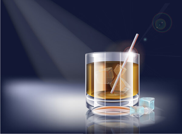Vector whisky glass. Vector illustration. 