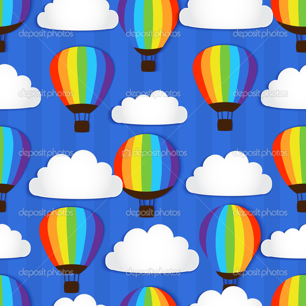Seamless pattern with Hot Air Balloons in the sky - vector illustration
