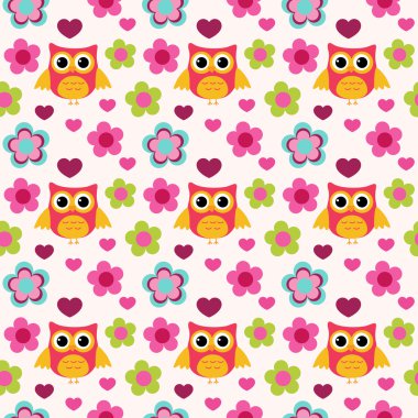 Seamless colorful owl pattern for kids in vector clipart
